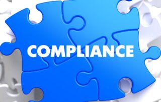 Healthcare Debt Collection: Blue puzzle piece with the word "Compliance" representing the challenge of following complex regulations in healthcare debt collection.