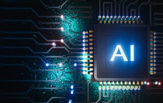 AI Debt Collection: A microchip with "AI" illuminated, representing the role of artificial intelligence in revolutionizing debt collection strategies.