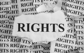 Business Debt Collection: Torn paper collage highlighting the word "rights", representing the importance of consumer protection in business debt collection.