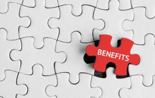 A puzzle with a single red piece labeled "BENEFITS" set aside from the rest, emphasizing the unique advantages of digital debt collection.