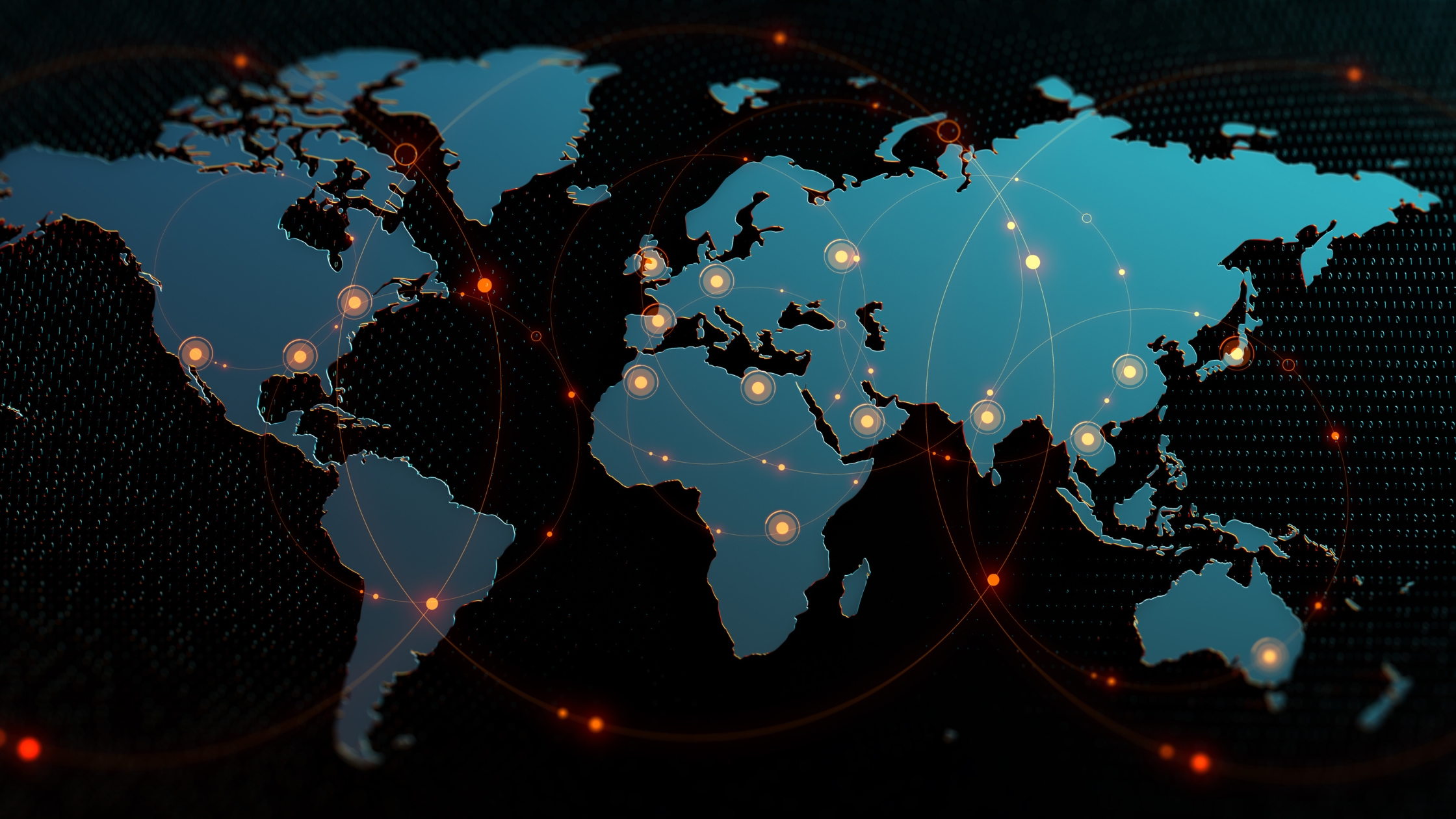 International Debt Recovery Solutions: A digital world map with highlighted points interconnected by lines, symbolizing The Baker Group's global network for international debt recovery solutions.